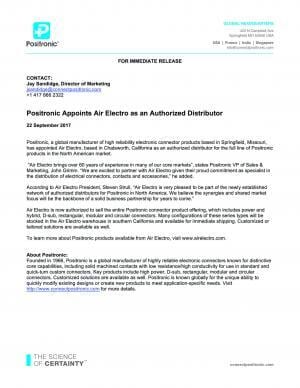 Positronic Appoints Air Electro as an Authorized Distributor
